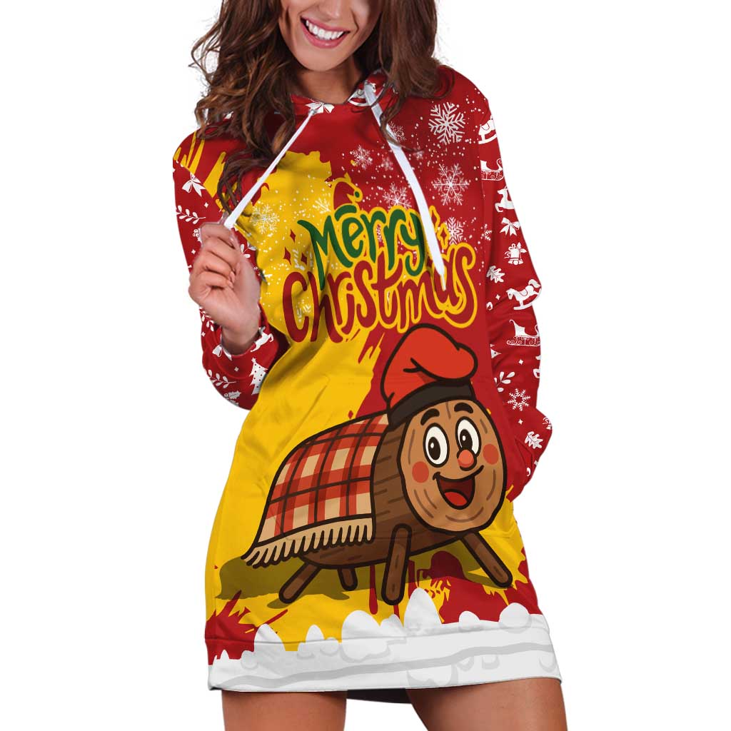 Spain Christmas Hoodie Dress with Tio de Nadal Log Snowflakes Spanish Flag and Holiday Wreath - Wonder Print Shop