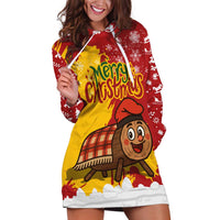 Spain Christmas Hoodie Dress with Tio de Nadal Log Snowflakes Spanish Flag and Holiday Wreath - Wonder Print Shop