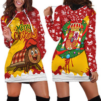Spain Christmas Hoodie Dress with Tio de Nadal Log Snowflakes Spanish Flag and Holiday Wreath - Wonder Print Shop