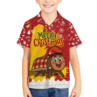 Spain Christmas Kid Hawaiian Shirt with Tio de Nadal Log Snowflakes Spanish Flag and Holiday Wreath - Wonder Print Shop