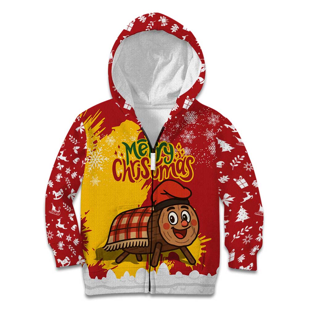 Spain Christmas Kid Hoodie with Tio de Nadal Log Snowflakes Spanish Flag and Holiday Wreath - Wonder Print Shop