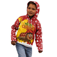 Spain Christmas Kid Hoodie with Tio de Nadal Log Snowflakes Spanish Flag and Holiday Wreath - Wonder Print Shop