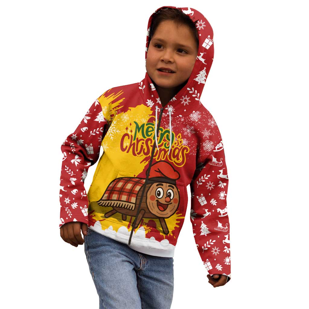 Spain Christmas Kid Hoodie with Tio de Nadal Log Snowflakes Spanish Flag and Holiday Wreath - Wonder Print Shop