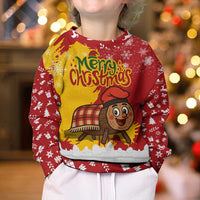 Spain Christmas Kid Ugly Christmas Sweater with Tio de Nadal Log Snowflakes Spanish Flag and Holiday Wreath - Wonder Print Shop