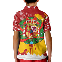 Spain Christmas Kid Polo Shirt with Tio de Nadal Log Snowflakes Spanish Flag and Holiday Wreath - Wonder Print Shop