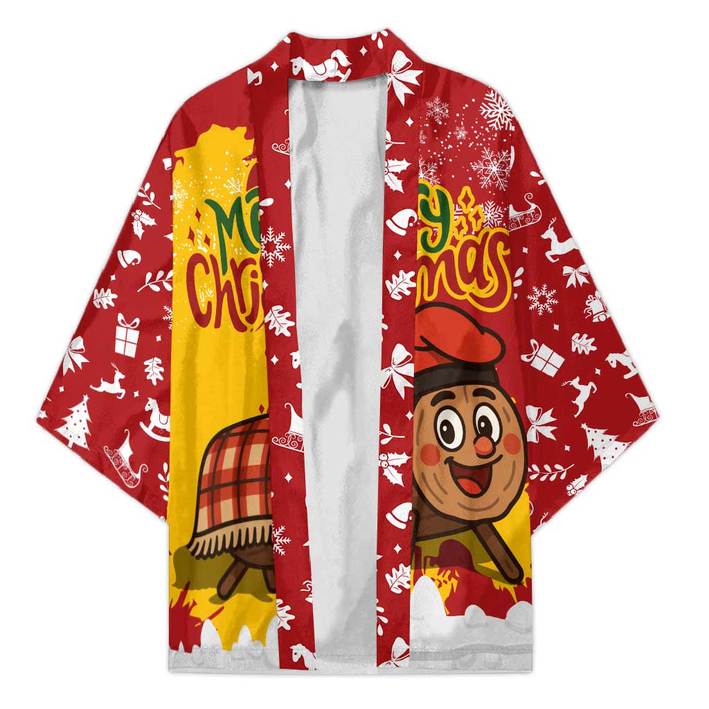 Spain Christmas Kimono with Tio de Nadal Log Snowflakes Spanish Flag and Holiday Wreath - Wonder Print Shop