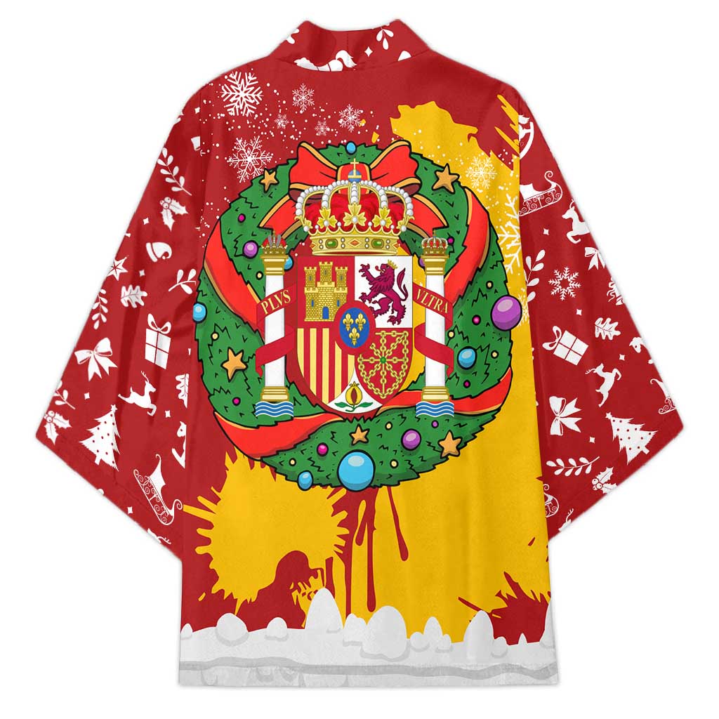 Spain Christmas Kimono with Tio de Nadal Log Snowflakes Spanish Flag and Holiday Wreath - Wonder Print Shop