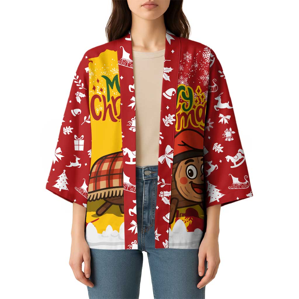Spain Christmas Kimono with Tio de Nadal Log Snowflakes Spanish Flag and Holiday Wreath - Wonder Print Shop