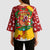 Spain Christmas Kimono Sleeve Blouse with Tio de Nadal Log Snowflakes Spanish Flag and Holiday Wreath - Wonder Print Shop