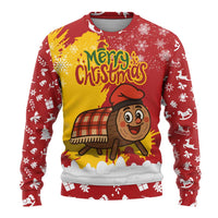 Spain Christmas Ugly Christmas Sweater with Tio de Nadal Log Snowflakes Spanish Flag and Holiday Wreath - Wonder Print Shop