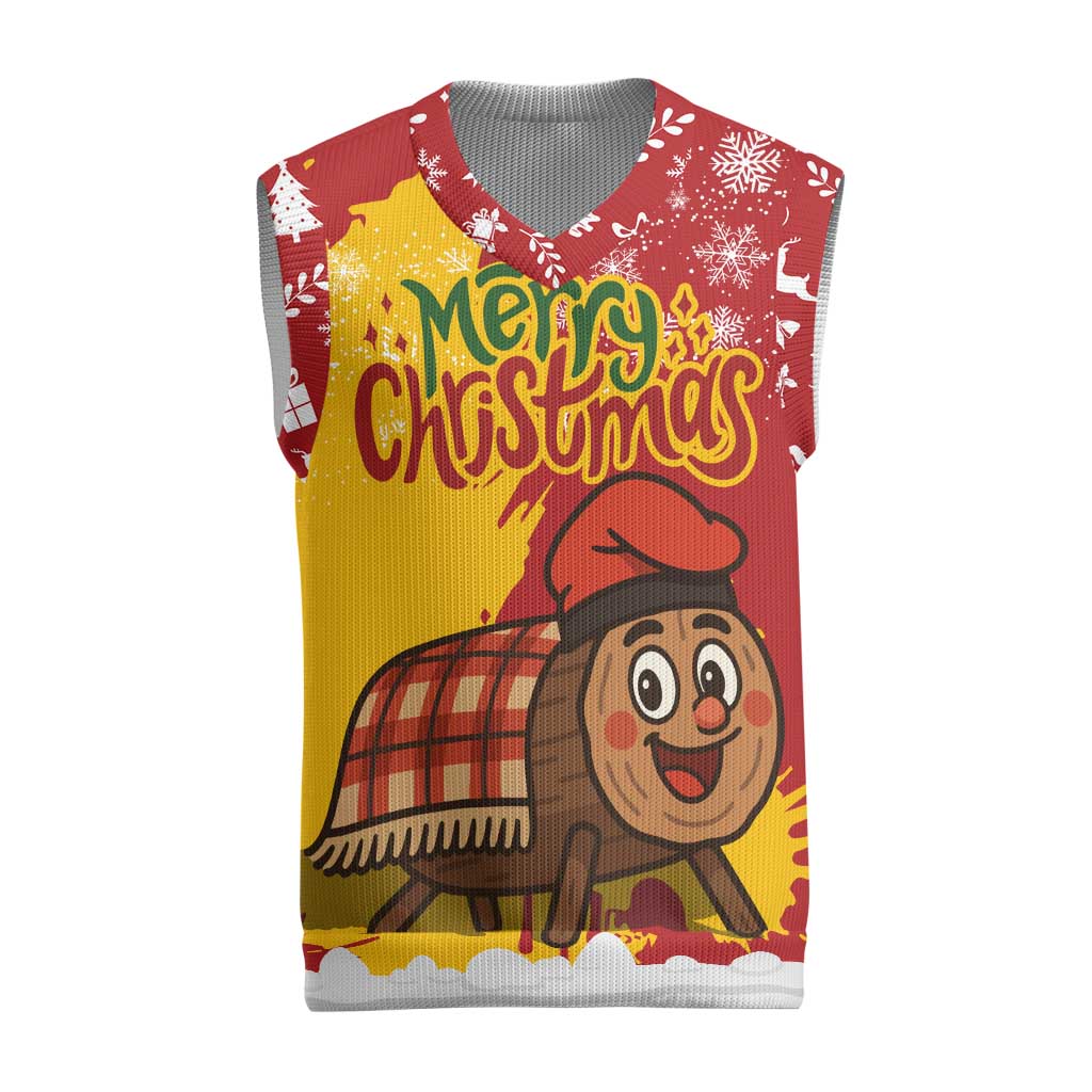 Spain Christmas Knitted V-Neck Vest with Tio de Nadal Log Snowflakes Spanish Flag and Holiday Wreath - Wonder Print Shop