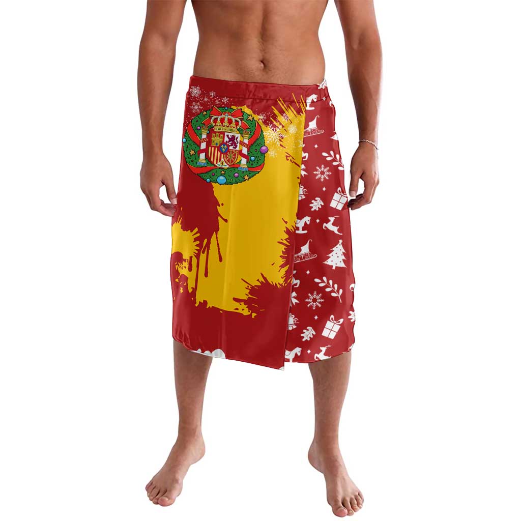 Spain Christmas Lavalava with Tio de Nadal Log Snowflakes Spanish Flag and Holiday Wreath - Wonder Print Shop