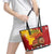 Spain Christmas Leather Tote Bag with Tio de Nadal Log Snowflakes Spanish Flag and Holiday Wreath - Wonder Print Shop