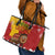Spain Christmas Leather Tote Bag with Tio de Nadal Log Snowflakes Spanish Flag and Holiday Wreath - Wonder Print Shop