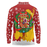 Spain Christmas Long Sleeve Polo Shirt with Tio de Nadal Log Snowflakes Spanish Flag and Holiday Wreath - Wonder Print Shop