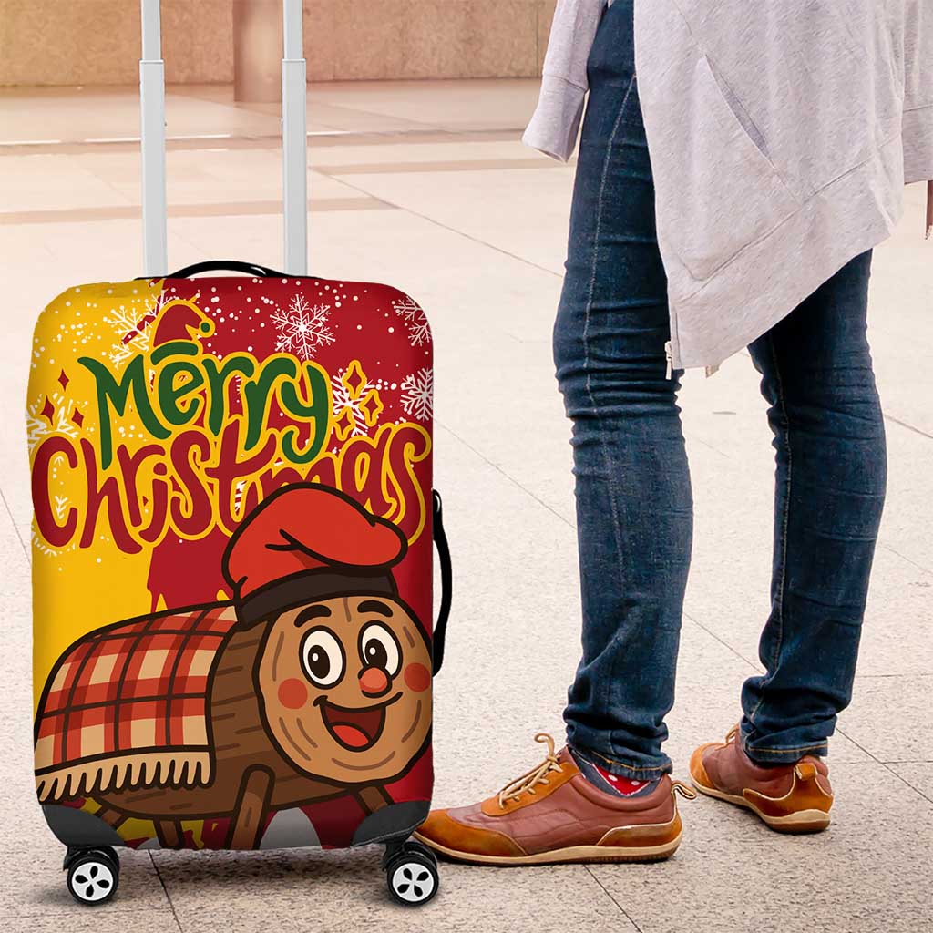 Spain Christmas Luggage Cover with Tio de Nadal Log Snowflakes Spanish Flag and Holiday Wreath - Wonder Print Shop