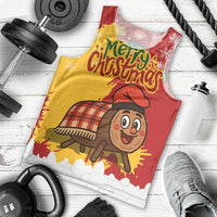 Spain Christmas Men Tank Top with Tio de Nadal Log Snowflakes Spanish Flag and Holiday Wreath - Wonder Print Shop