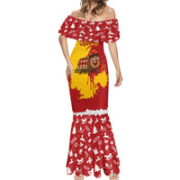 Spain Christmas Mermaid Dress with Tio de Nadal Log Snowflakes Spanish Flag and Holiday Wreath - Wonder Print Shop
