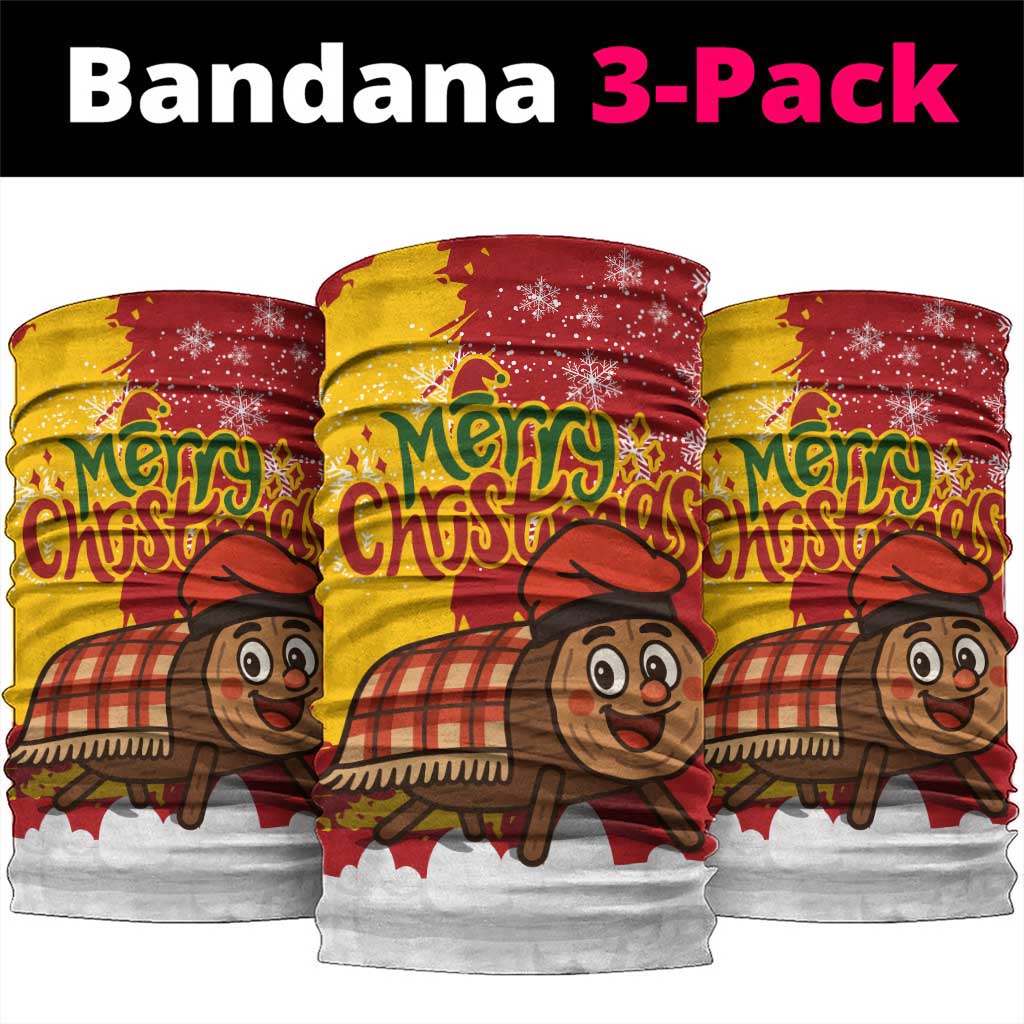 Spain Christmas Neck Gaiter with Tio de Nadal Log Snowflakes Spanish Flag and Holiday Wreath - Wonder Print Shop