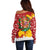 Spain Christmas Off Shoulder Sweater with Tio de Nadal Log Snowflakes Spanish Flag and Holiday Wreath - Wonder Print Shop