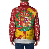 Spain Christmas Padded Jacket with Tio de Nadal Log Snowflakes Spanish Flag and Holiday Wreath - Wonder Print Shop