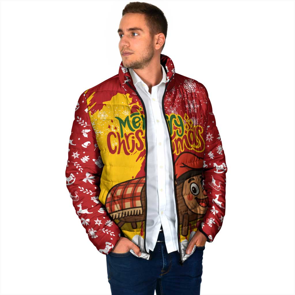 Spain Christmas Padded Jacket with Tio de Nadal Log Snowflakes Spanish Flag and Holiday Wreath - Wonder Print Shop