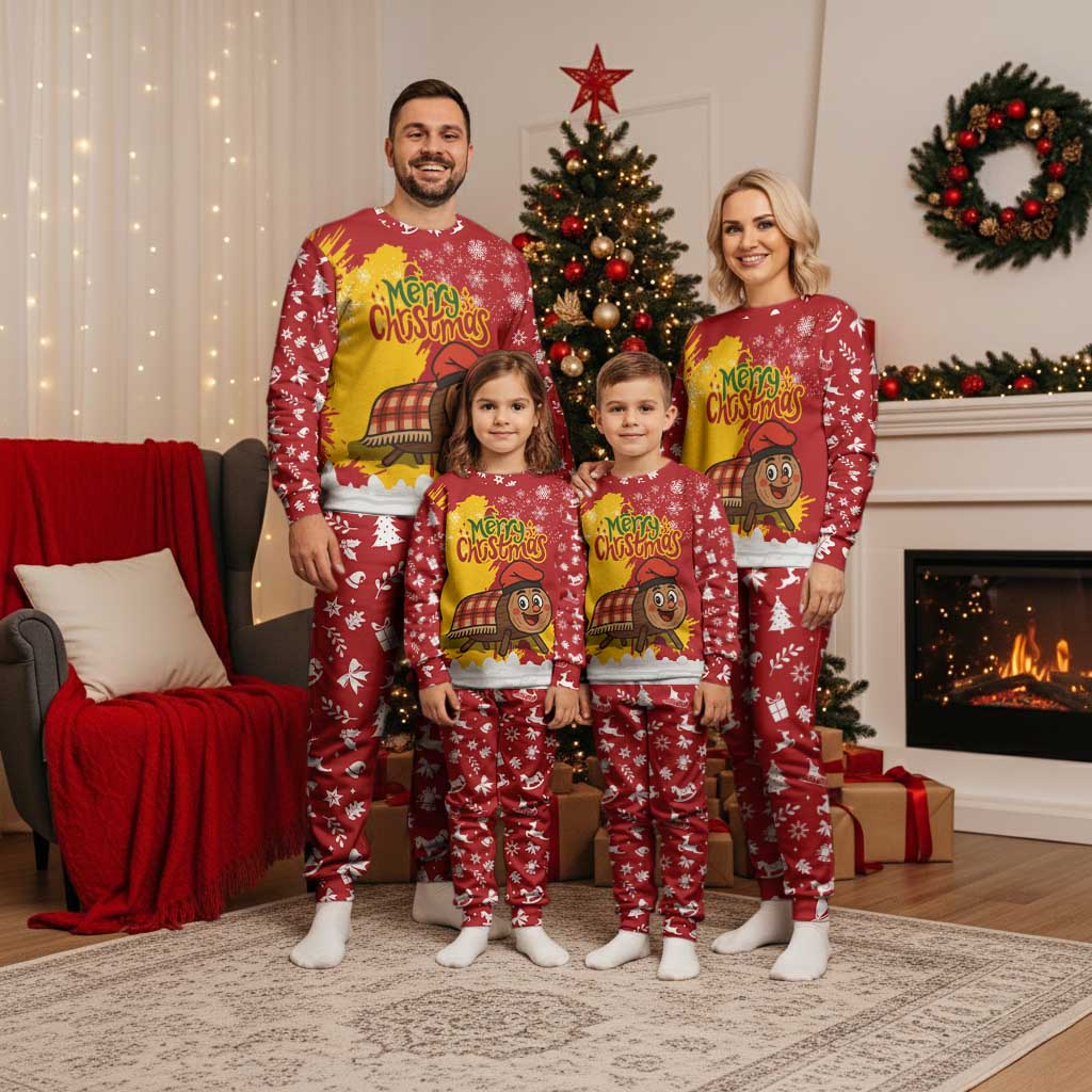 Spain Christmas Pajama Set with Tio de Nadal Log Snowflakes Spanish Flag and Holiday Wreath - Wonder Print Shop