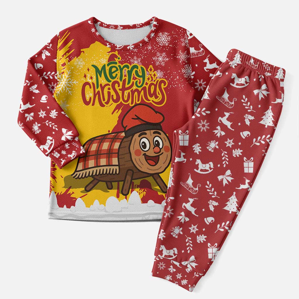 Spain Christmas Pajama Set with Tio de Nadal Log Snowflakes Spanish Flag and Holiday Wreath - Wonder Print Shop