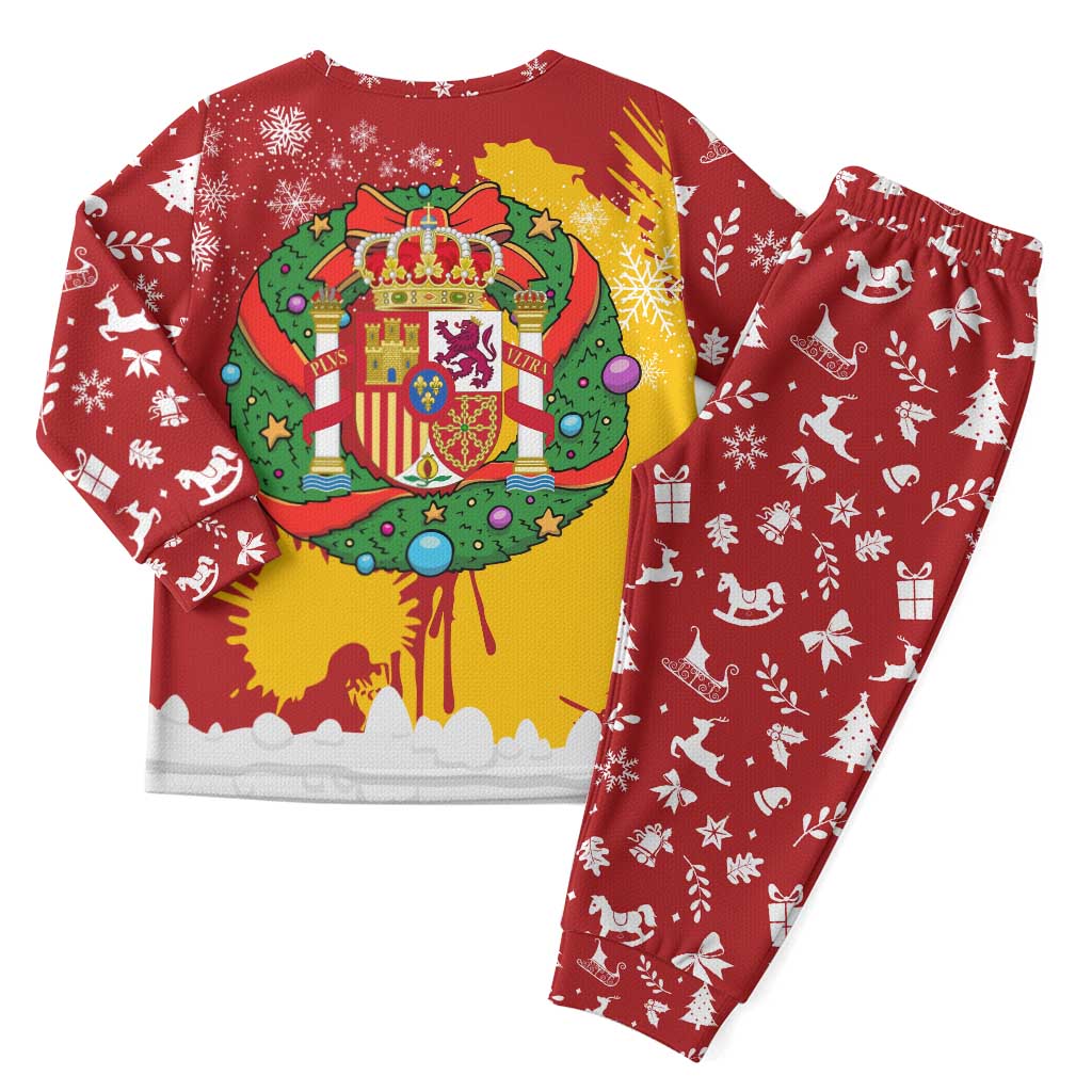 Spain Christmas Pajama Set with Tio de Nadal Log Snowflakes Spanish Flag and Holiday Wreath - Wonder Print Shop