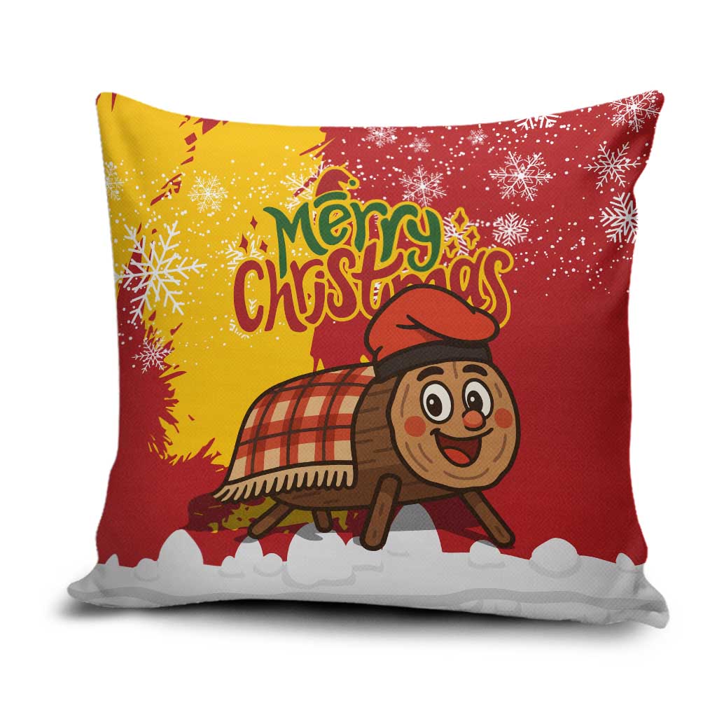 Spain Christmas Pillow Cover with Tio de Nadal Log Snowflakes Spanish Flag and Holiday Wreath - Wonder Print Shop