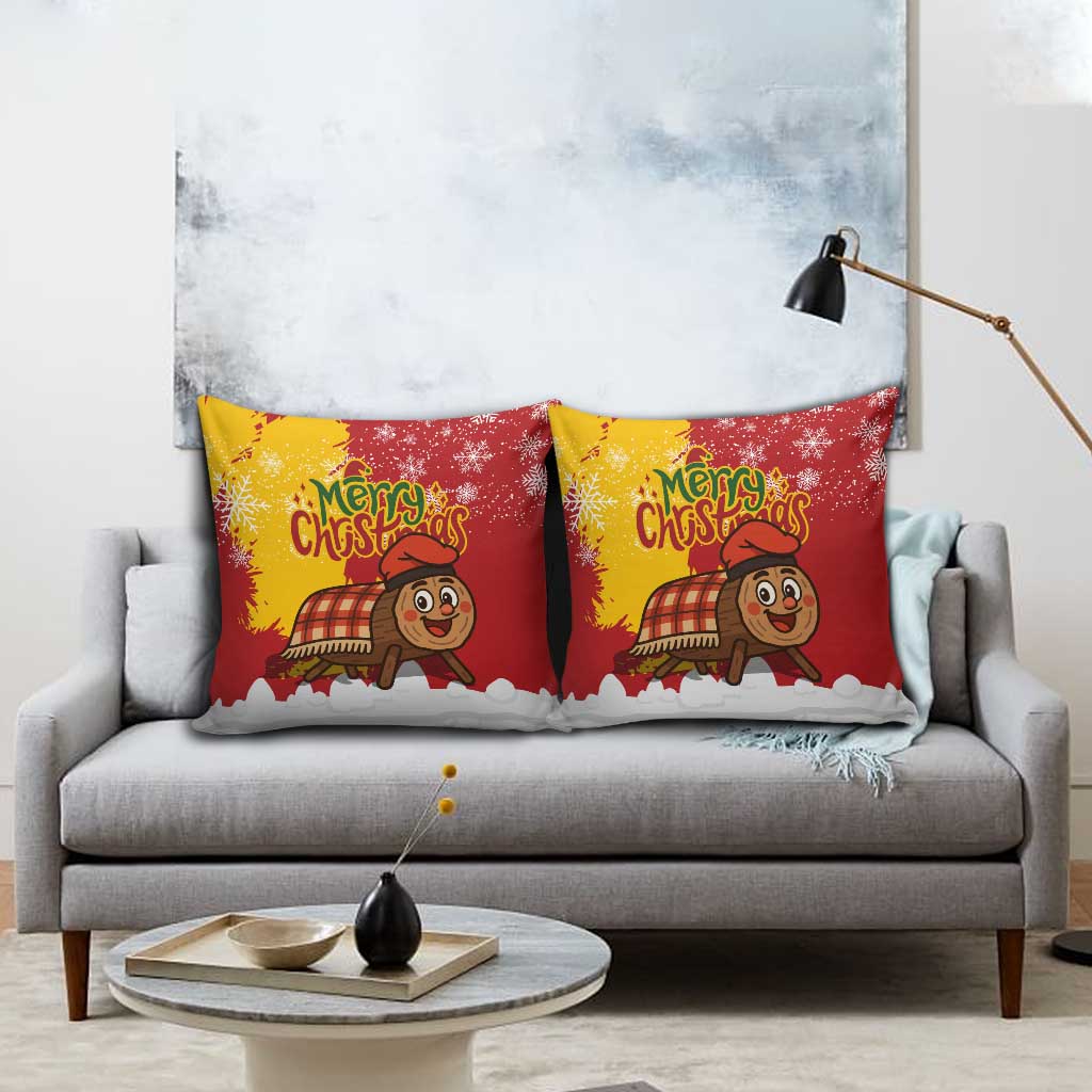 Spain Christmas Pillow Cover with Tio de Nadal Log Snowflakes Spanish Flag and Holiday Wreath - Wonder Print Shop