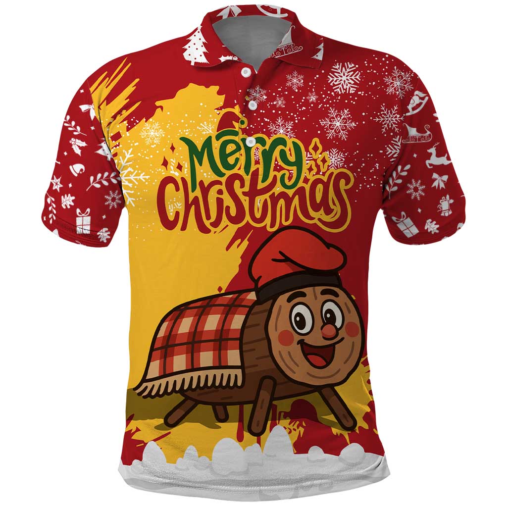 Spain Christmas Polo Shirt with Tio de Nadal Log Snowflakes Spanish Flag and Holiday Wreath - Wonder Print Shop