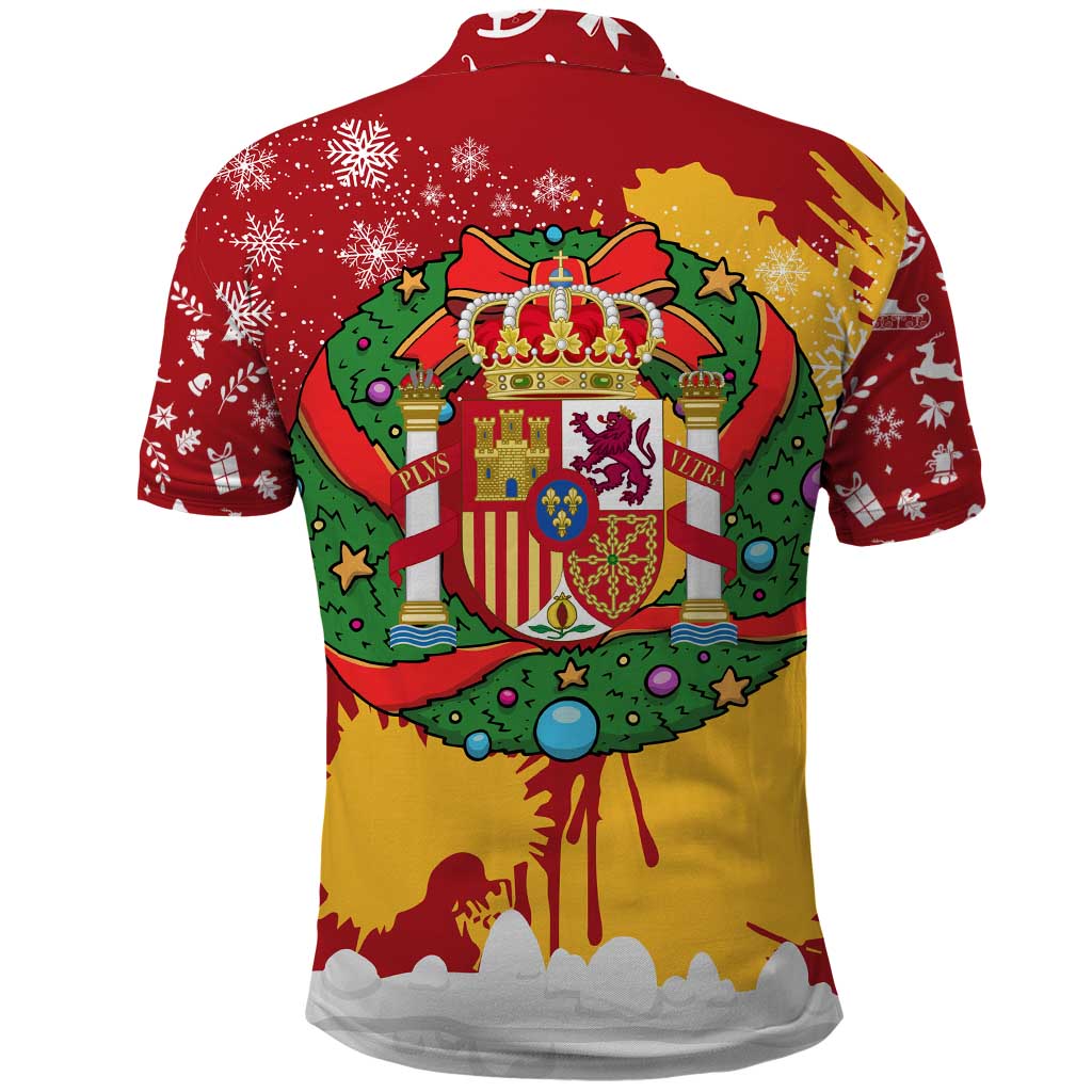 Spain Christmas Polo Shirt with Tio de Nadal Log Snowflakes Spanish Flag and Holiday Wreath - Wonder Print Shop