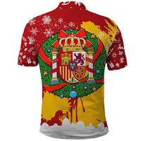 Spain Christmas Polo Shirt with Tio de Nadal Log Snowflakes Spanish Flag and Holiday Wreath - Wonder Print Shop