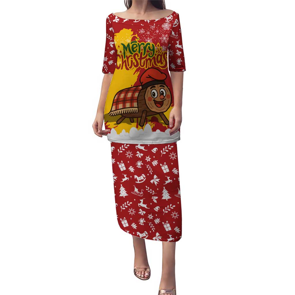 Spain Christmas Puletasi with Tio de Nadal Log Snowflakes Spanish Flag and Holiday Wreath - Wonder Print Shop