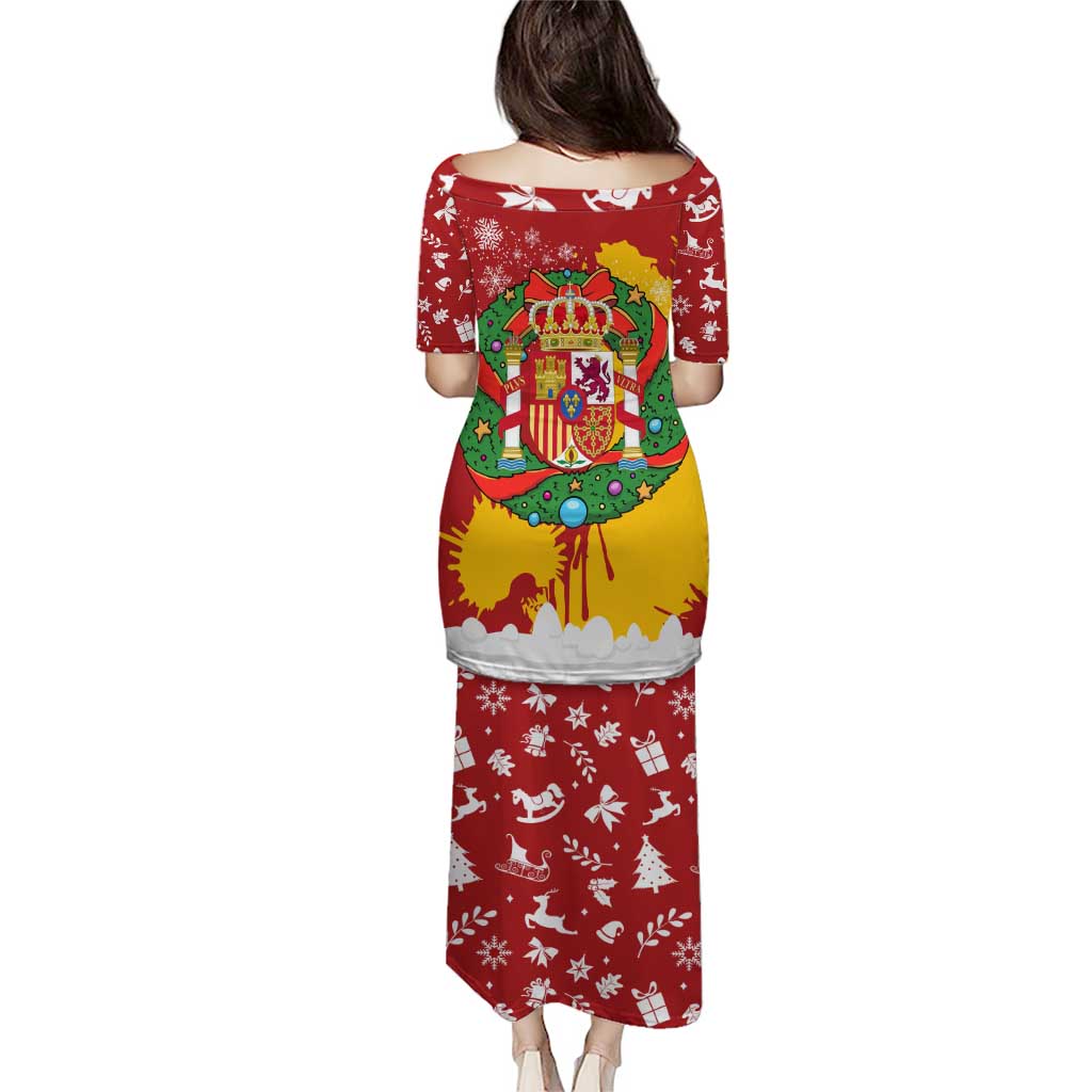 Spain Christmas Puletasi with Tio de Nadal Log Snowflakes Spanish Flag and Holiday Wreath - Wonder Print Shop