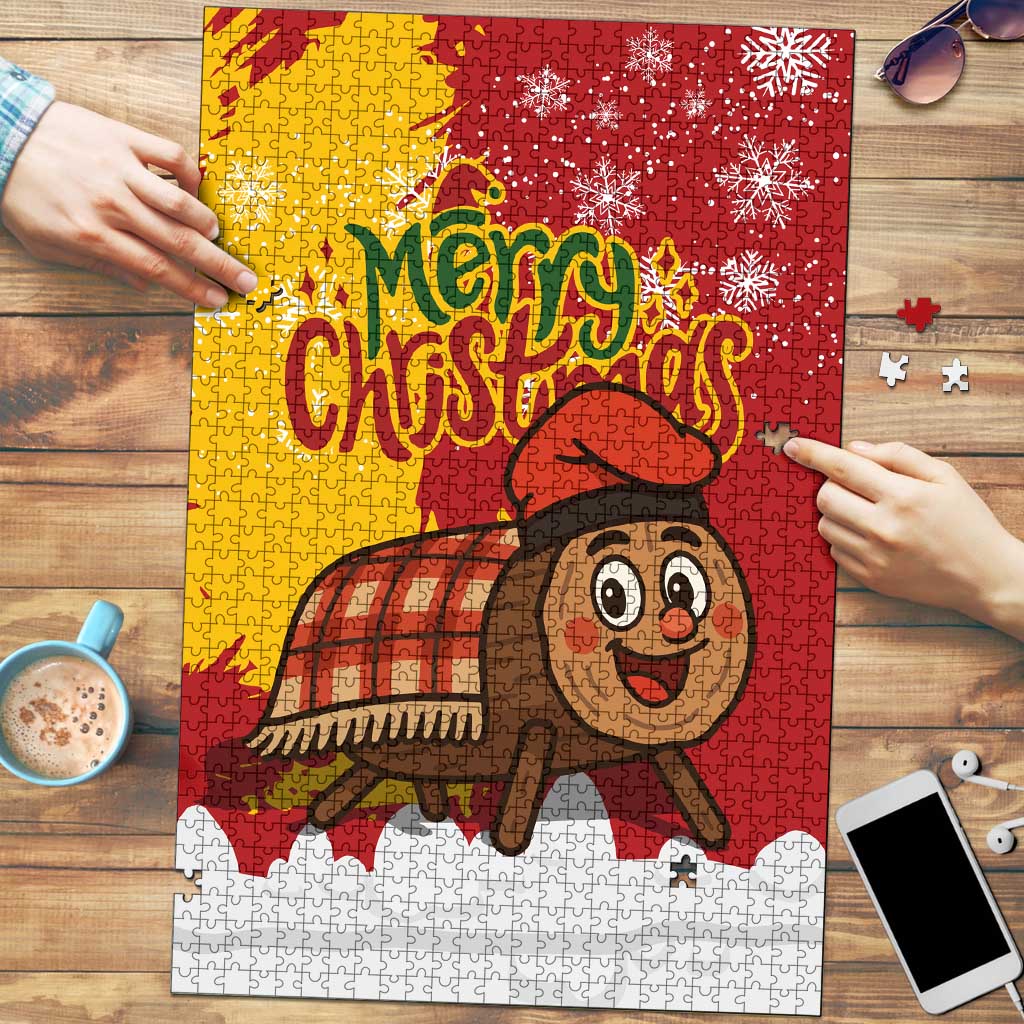 Spain Christmas Puzzle with Tio de Nadal Log Snowflakes Spanish Flag and Holiday Wreath - Wonder Print Shop