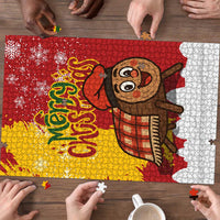 Spain Christmas Puzzle with Tio de Nadal Log Snowflakes Spanish Flag and Holiday Wreath - Wonder Print Shop