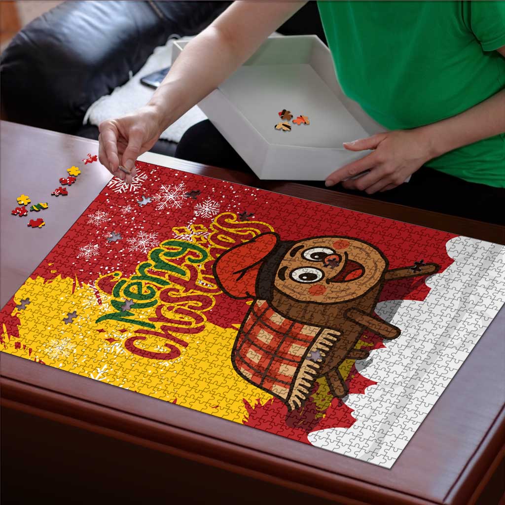 Spain Christmas Puzzle with Tio de Nadal Log Snowflakes Spanish Flag and Holiday Wreath - Wonder Print Shop