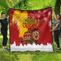 Spain Christmas Quilt with Tio de Nadal Log Snowflakes Spanish Flag and Holiday Wreath - Wonder Print Shop
