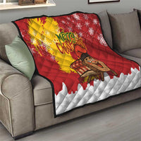 Spain Christmas Quilt with Tio de Nadal Log Snowflakes Spanish Flag and Holiday Wreath - Wonder Print Shop