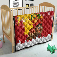 Spain Christmas Quilt with Tio de Nadal Log Snowflakes Spanish Flag and Holiday Wreath - Wonder Print Shop