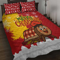 Spain Christmas Quilt Bed Set with Tio de Nadal Log Snowflakes Spanish Flag and Holiday Wreath - Wonder Print Shop