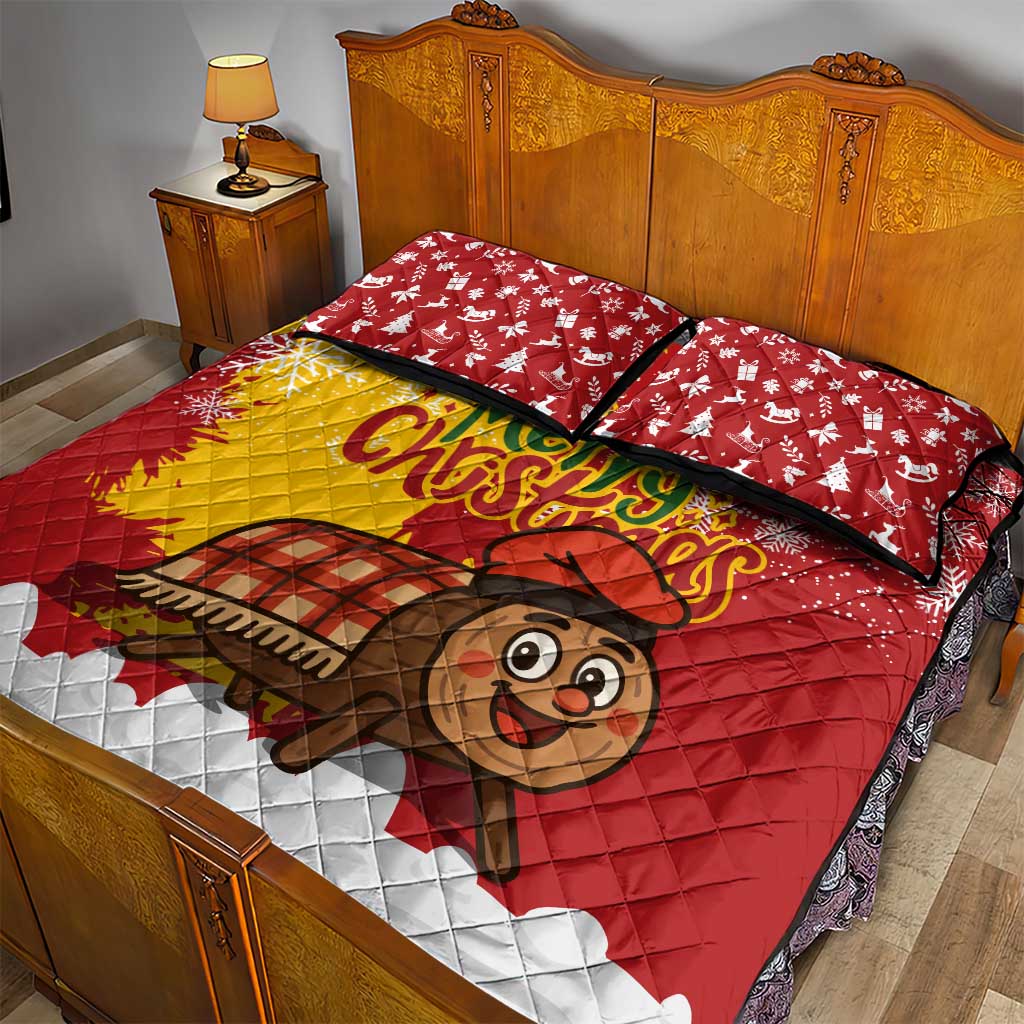 Spain Christmas Quilt Bed Set with Tio de Nadal Log Snowflakes Spanish Flag and Holiday Wreath - Wonder Print Shop