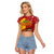 Spain Christmas Raglan Cropped T Shirt with Tio de Nadal Log Snowflakes Spanish Flag and Holiday Wreath - Wonder Print Shop