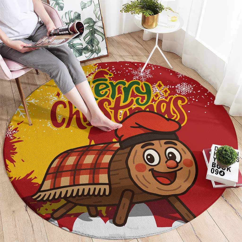 Spain Christmas Round Carpet with Tio de Nadal Log Snowflakes Spanish Flag and Holiday Wreath - Wonder Print Shop
