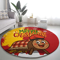 Spain Christmas Round Carpet with Tio de Nadal Log Snowflakes Spanish Flag and Holiday Wreath - Wonder Print Shop