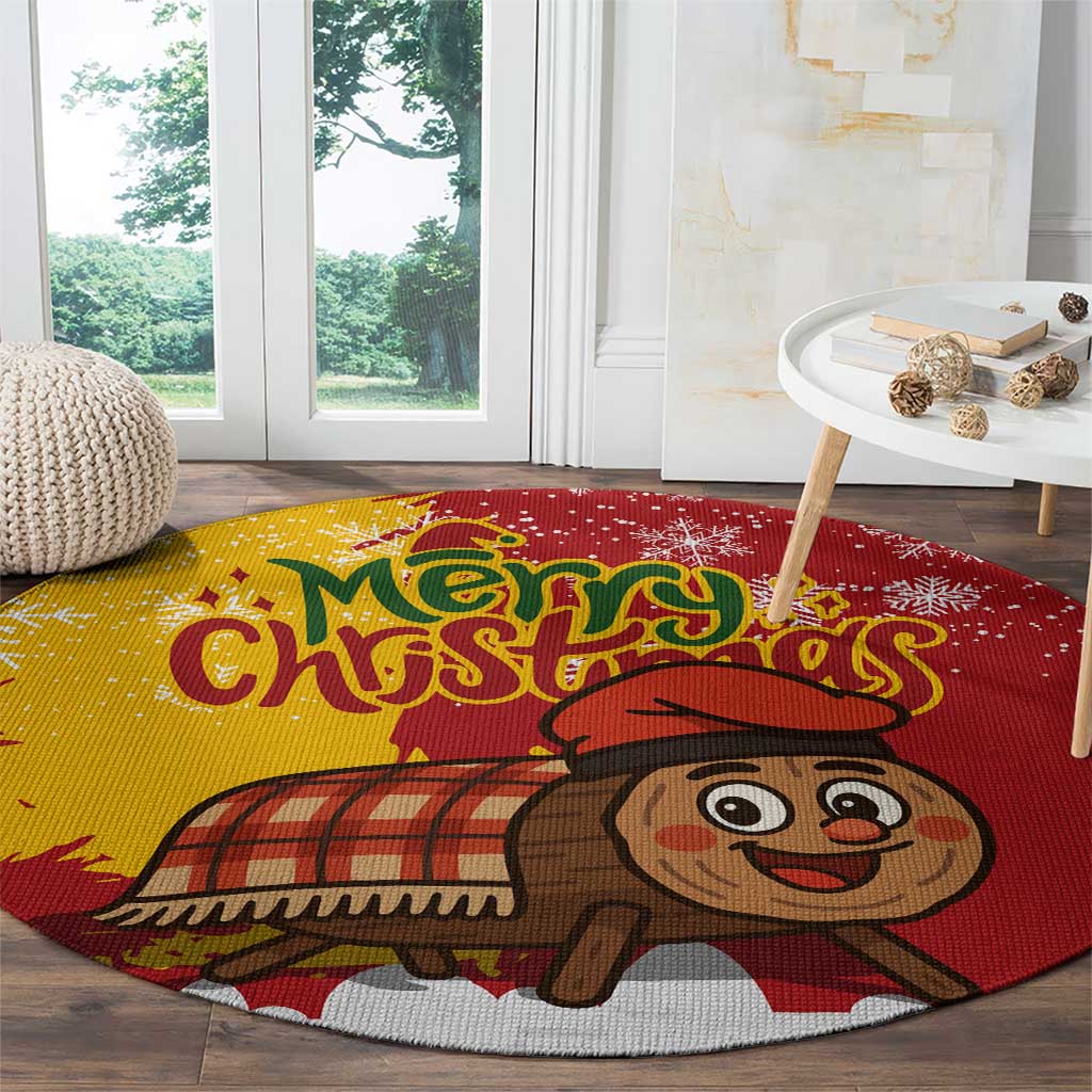 Spain Christmas Round Carpet with Tio de Nadal Log Snowflakes Spanish Flag and Holiday Wreath - Wonder Print Shop