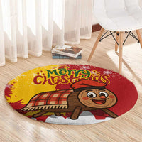 Spain Christmas Round Carpet with Tio de Nadal Log Snowflakes Spanish Flag and Holiday Wreath - Wonder Print Shop