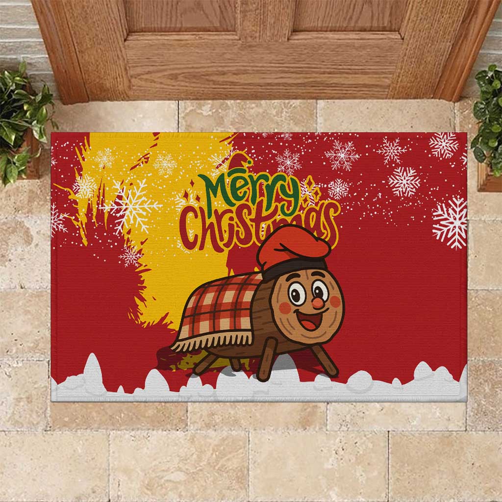 Spain Christmas Rubber Doormat with Tio de Nadal Log Snowflakes Spanish Flag and Holiday Wreath - Wonder Print Shop